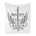 thumbnail image 1 of Rock and Roll Soft Flannel Fleece Blanket, Pattern of Rock Festival Design with a Winged Guitar and Stars, Cozy Plush for Indoor and Outdoor Use, 60" x 80", Charcoal Grey and White, by Ambesonne, 1 of 5