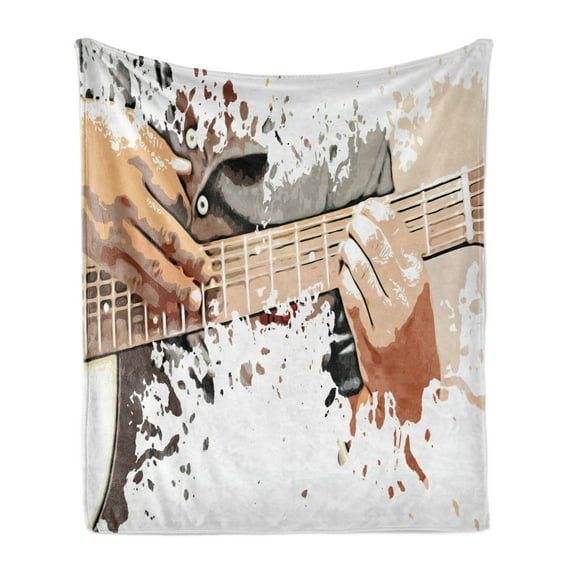 Rock and Roll Soft Flannel Fleece Throw Blanket, Close Scene of a Man Playing His Guitar, Cozy Plush for Indoor and Outdoor Use, 50" x 60", White Multicolor, by Ambesonne
