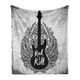 thumbnail image 1 of Rock and Roll Soft Flannel Fleece Throw Blanket, Greyscale Retro Grunge Graphic of Electric Guitar Ornaments, Cozy Plush for Indoor and Outdoor Use, 70" x 90", Charcoal Grey Grey, by Ambesonne, 1 of 6