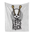 thumbnail image 1 of Rock and Roll Soft Flannel Fleece Throw Blanket, Pattern of Human Skull and Guitar Music, Cozy Plush for Indoor and Outdoor Use, 50" x 60", Grey Mustard, by Ambesonne, 1 of 5