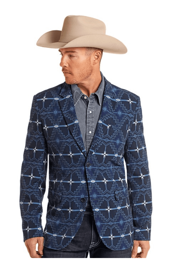 Rock & Roll Southwest Blue Sport Coat - Men Coats - Bm96C05503