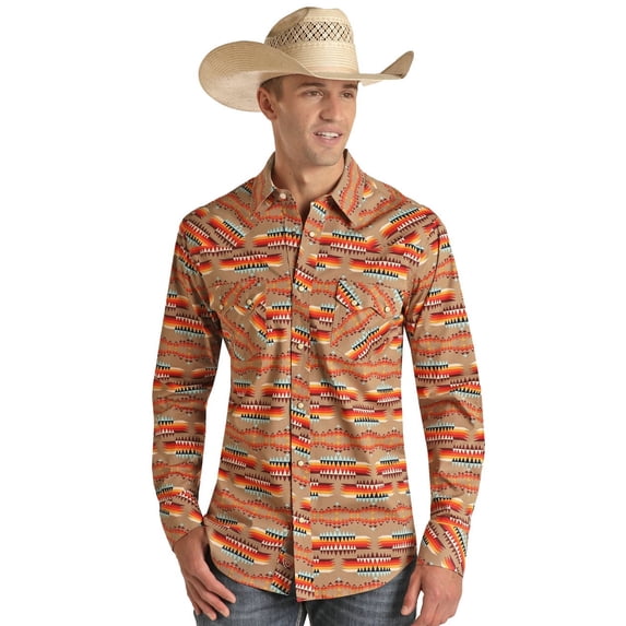 Rock & Roll Tan Snap Aztec Woven Print - Mens Shirt - Rrmsosr0Qe