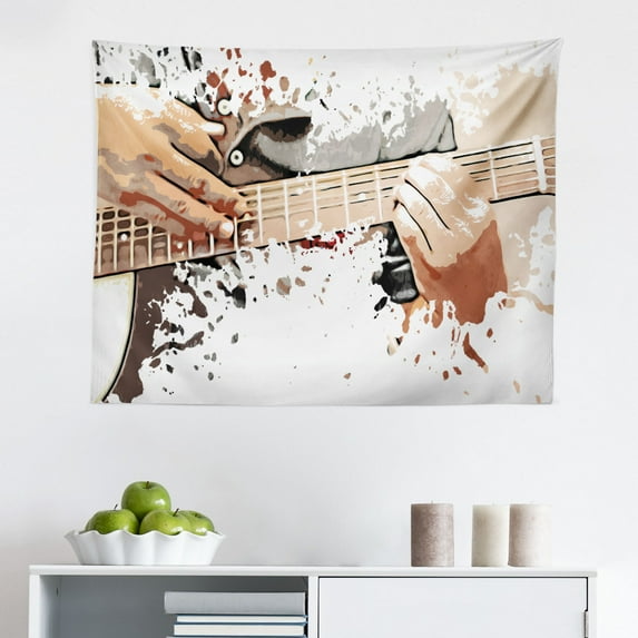 Rock and Roll Tapestry, Repetitive of Alternative Music Instruments, Fabric Wall Hanging Decor for Bedroom Living Room Dorm, 2 Sizes, Orange Violet, by Ambesonne