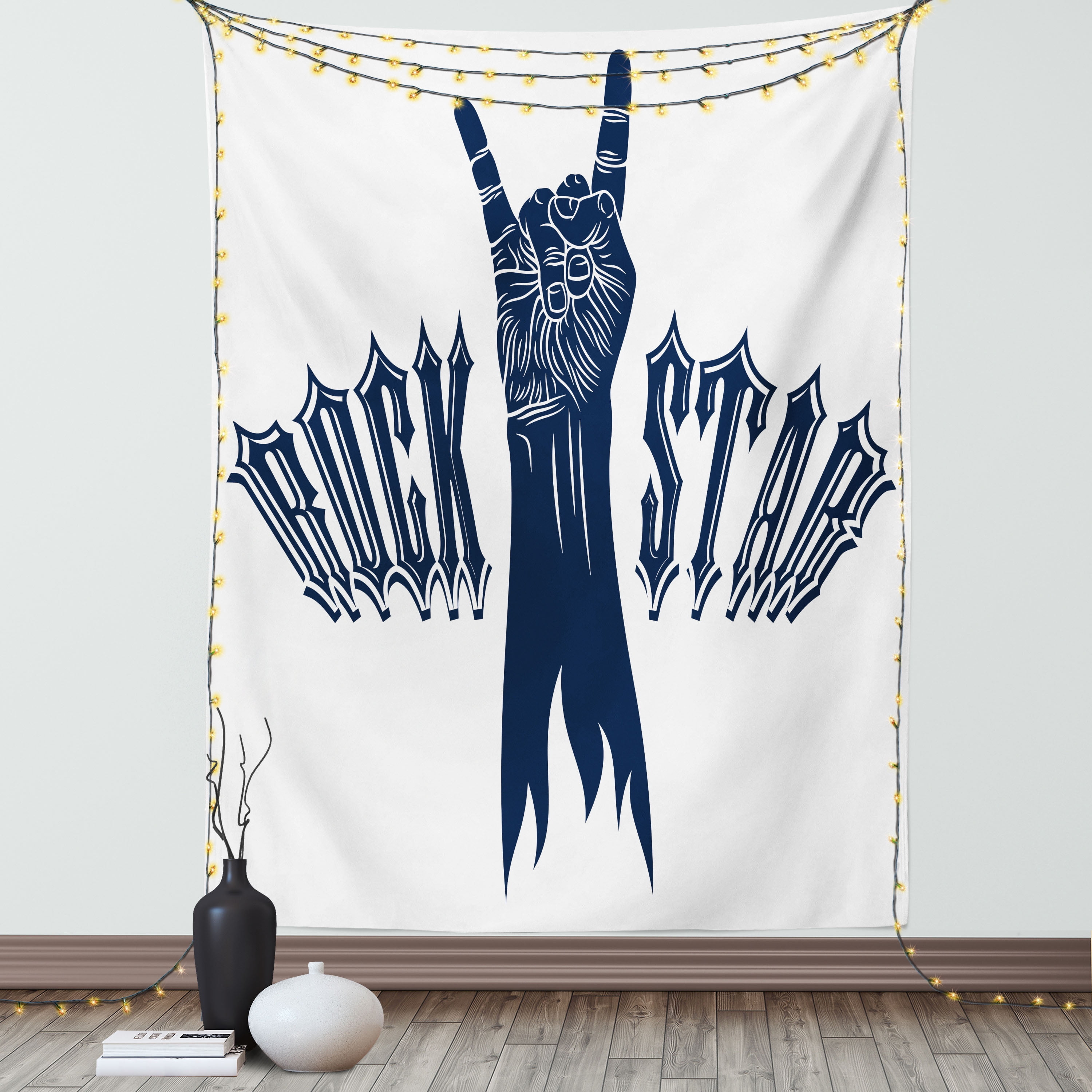 Rock and Roll Tapestry, Stylized Rock Star Pattern with a Raised Hand ...
