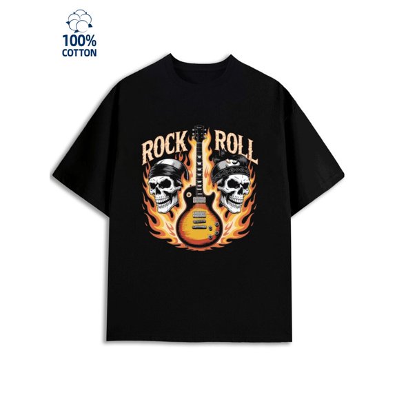 Rock & Roll Tee men music 180G 100% Cotton black digital music Fashion Unisex Shirt Graphic Tee tshirts Retro Unisex Shirt Crewneck tshirts Unique Design Unisex Shirt Short Sleeve tshirts
