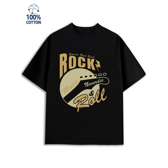 Rock & Roll Tee men music 180G 100% Cotton black vintage digital Trendy Unisex Shirt Graphic tshirts Funny Unisex Shirt Printed tshirts Casual Unisex Shirt Graphic Tee tshirts