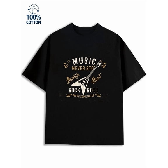 Greenink Rock Roll Tee men retro 180G 100% Cotton black vintage graphic Retro Unisex Shirt Graphic Tee tshirts Funny Unisex Shirt Graphic Tee tshirts Funny Unisex Shirt Crewneck tshirts