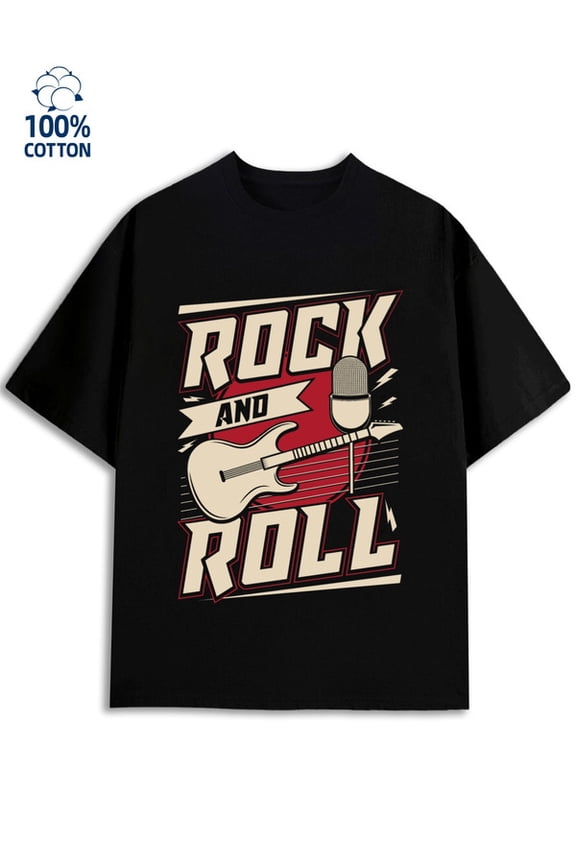 Rock Roll Tee mens rock black Weekend casual wear music style joyful Classic Unisex Shirt Graphic tshirts Retro Unisex Shirt Graphic tshirts Basic Unisex Shirt Short Sleeve tshirts