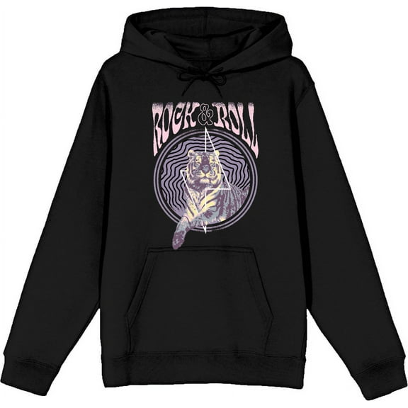Rock & Roll Tiger Adult Black Long Sleeve Hoodie-XL