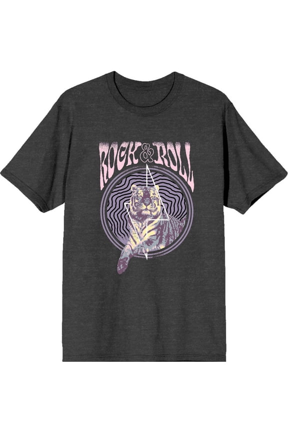 Rock & Roll Tiger Adult Charcoal Crew Neck Short Sleeve Tee-XXL