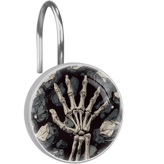 Rock Skeleton Hand Stone Shower Curtain Hooks Round Crystal Glass, Set of 12 Shower Curtain Rings - Shower Hooks for Curtain Shower Rings