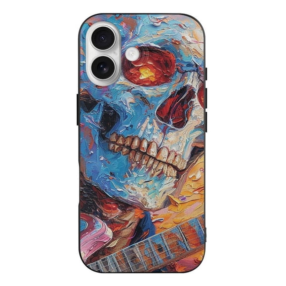 Rock Skull Flame Psychedelic Phone Case Compatible with iPhone 17 TPU Black Shockproof Cover