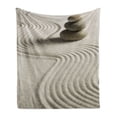 thumbnail image 1 of Rock Soft Flannel Fleece Throw Blanket, Illustration of Stack of Stones on Raked Sand Still Life, Cozy Plush for Indoor and Outdoor Use, 50" x 60", Taupe Dust, by Ambesonne, 1 of 5