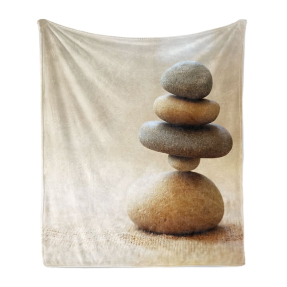 Rock Soft Flannel Fleece Throw Blanket, Irregularly Shaped Stacked Stones Staying Still in Balance Calming Vibes Meditate, Cozy Plush for Indoor and Outdoor Use, 70" x 90", Multicolor, by Ambesonne
