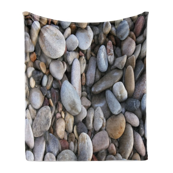 Rock Soft Flannel Fleece Throw Blanket, Pebbles by the Sea Coast Side Beach Smooth Feeling Different Sizes and Shapes, Cozy Plush for Indoor and Outdoor Use, 50" x 70", Multicolor, by Ambesonne