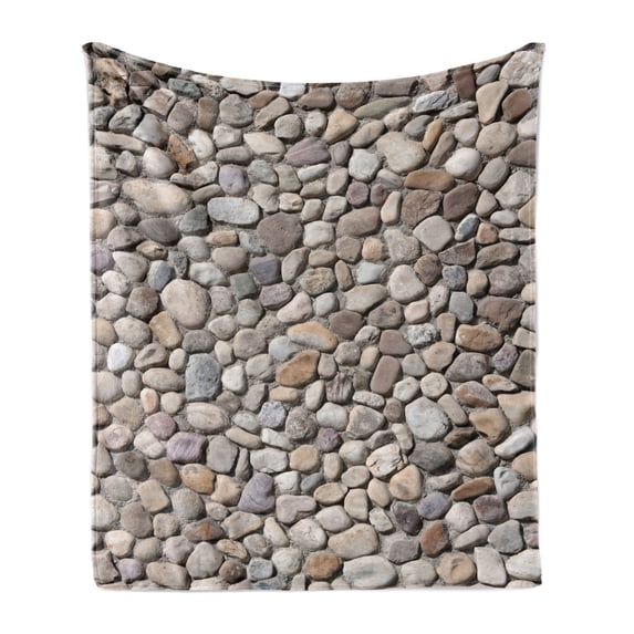 Rock Soft Flannel Fleece Throw Blanket, Random Sized and Shaped Stones Interlocking Stone Wall Shot Solid Coastal Details, Cozy Plush for Indoor and Outdoor Use, 50" x 70", Multicolor, by Ambesonne