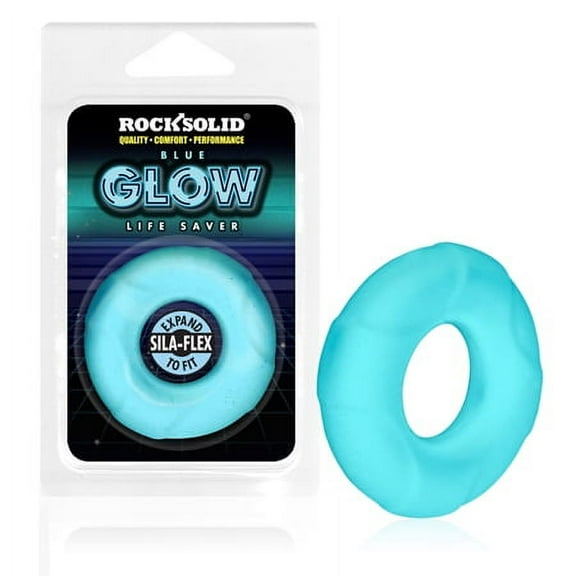 Doc Johnson Rock Solid Lifesaver Glow in the Dark Silicone Penis Ring, Blue