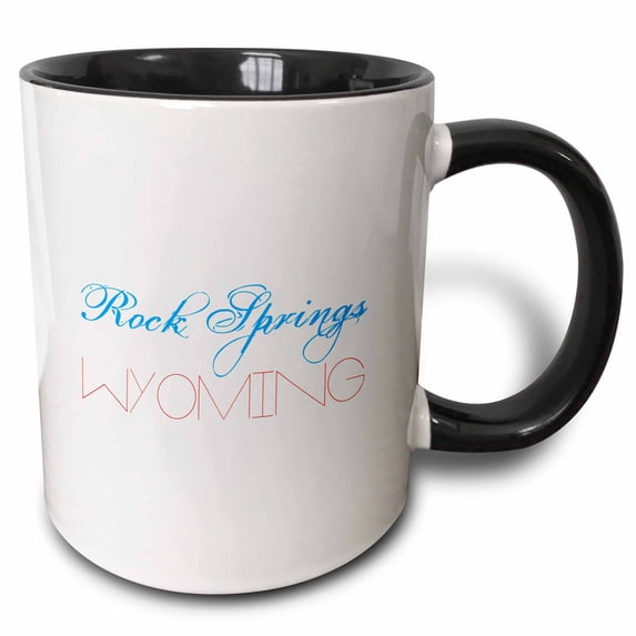 3drose, Rock Springs, Wyoming Patriotic, Decorative, Blue, Red Text, 11oz Two-tone Black Mug