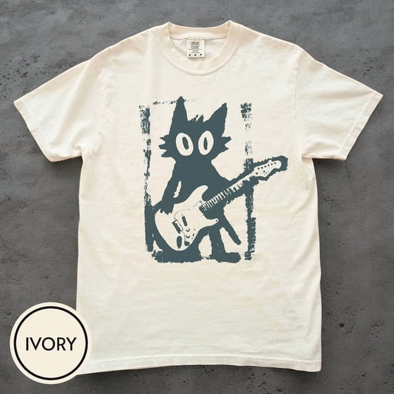 Rock Star Cat Shirt, Vintage Kitten Y2K TShirt, Rock and Roll Cat Shirt, Electric Guitar Kitty Tee, Cat Grunge Punk Music Lover Gift for Him