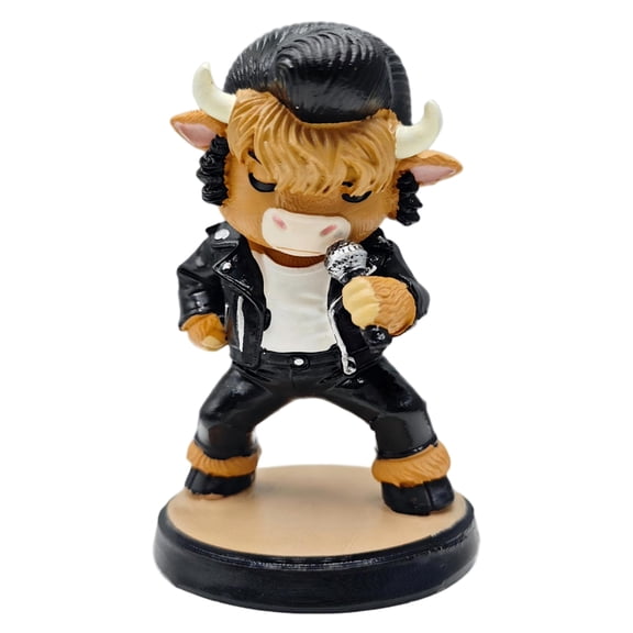 Rock Star Cow Singer Figurine, Elvis-style Rocker Cow Statue, Music Lover Collectible Decor, Novelty Desktop Ornament for Home Office & Music Studio