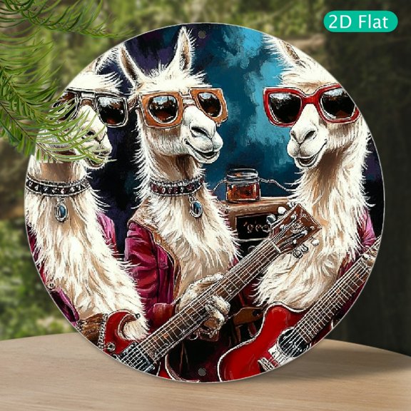 Rock Star Llamas Round Metal Sign - Perfect for Man Cave, Office Decor & Party Celebrations, Perfect for Room Decor