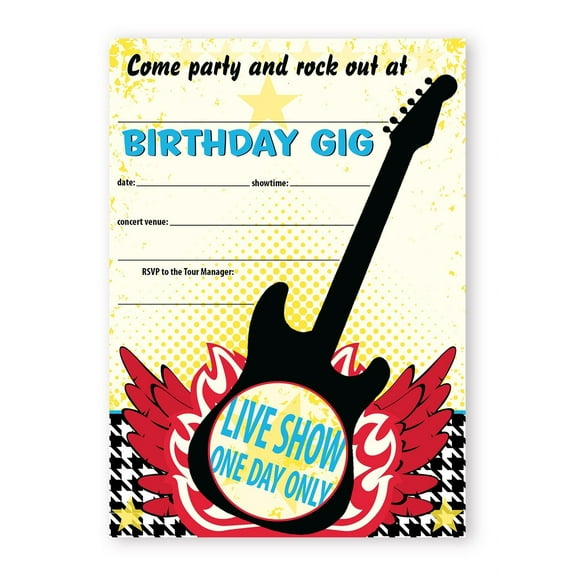 Rock Star Party LARGE Invitations - 10 Invitations 10 Envelopes