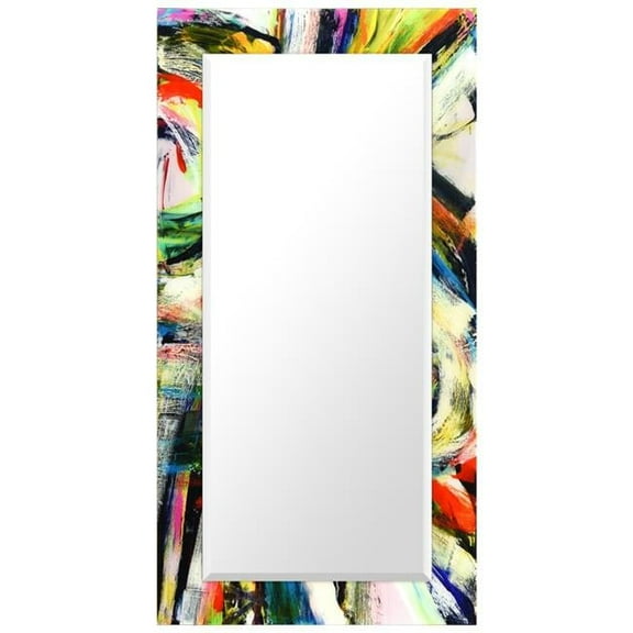 'Rock Star'Rectangular Beveled Mirror on Free Floating Printed Tempered Art Glass