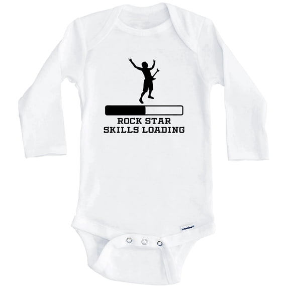 Rock Star Skills Loading Funny Rock Music Humor One Piece Baby Bodysuit (Long Sleeve), 6-9 Months White