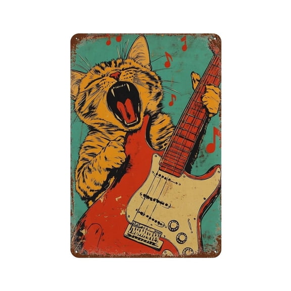 Rock Star Tabby Cat (3) Vintage Iron Art Metal Tin Sign Poster Modern Home Decor Retro Posters Coffee Club Bar Shop Decorations Style 30x20cm