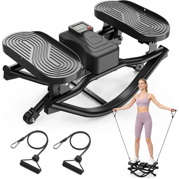 Rock Stepper for Exercise at Home, Portable Rock Stepper Side to Side with Resitance Bands,Full Body Workout Stepper Exercise Machine Low-Impact Knee-Friendly for Office