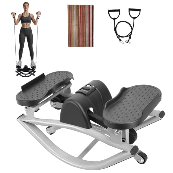 Rock Stepper, Rock Stepper Side to Side, Low-Shock Lateral Rocking Fitness Stepper, Workout Exercise Equipment with LCD Monitor and Resistance Bands for Legs, Glutes, Abs