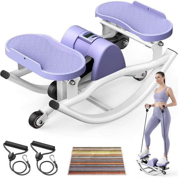 Rock Stepper Side to Side for Home Exercise, Low-Impact Knee-Friendly Rocking Stepper with Resistance Bands & LCD Display, 330 LBS Capacity Full Body Workout for Legs Glutes Core