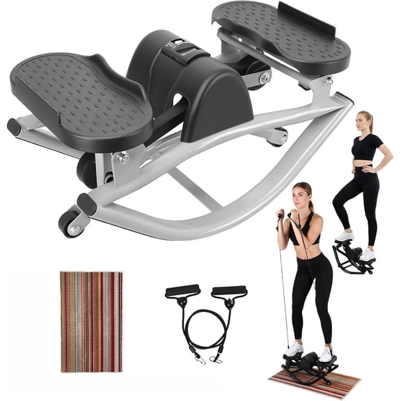 Rock Stepper Side to Side Lateral Rocking Fitness Stepper, Low-Impact Stair Step Workout Machine with Resistance Bands & LCD Monitor for Home Gym, 15 Minutes for Full Body Workout