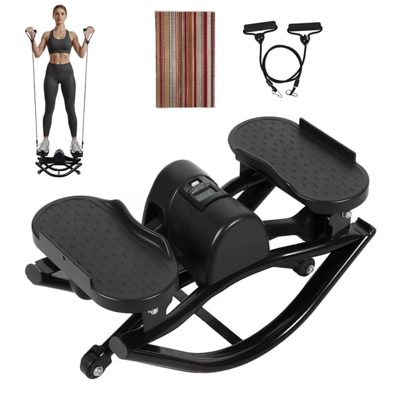 Rock Stepper Side to Side,Low-Shock Lateral Rocking Fitness Stepper,Workout Exercise Equipment with LCD Monitor and Resistance Bands for Legs,Glutes,Abs