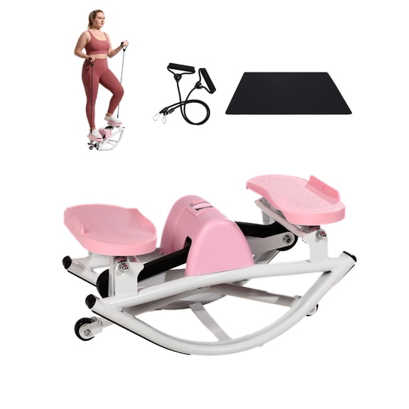 Rock Stepper Side to Side Mini Stepper Exercise Machine for Home Workout, Rocking Stair Stepper with Resistance Bands & Mat, Portable Workout Equipment & Balance Board Alternative for Adults
