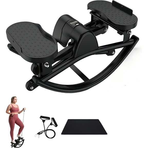 Rock Stepper Side to Side - Mini Stepper Exercise Machine for Home Workout, Rocking Stair Stepper with Resistance Bands & Mat, Portable Workout Equipment & Balance Board Alternative for Adults