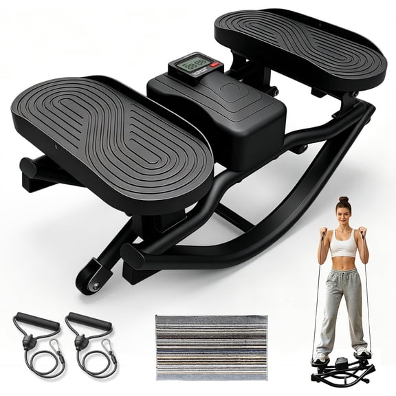 Rock Stepper, Side to Side Rock Stepper Exercise Machine, Low-Impact Balance Board with Digital Counter and Resistance Band, 330 LBS Weight Capacity for Full Body Workout Balance