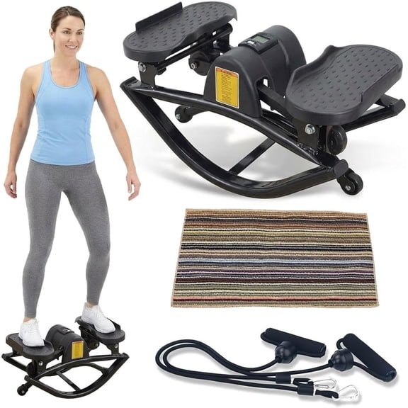 Rock Stepper Side to Side Rocking Fitness Stepper Machine for Exercise at Home Lateral Steppers Machine with Resistance Band Digital Display and Anti-Slip Mat for Legs Glutes Abs