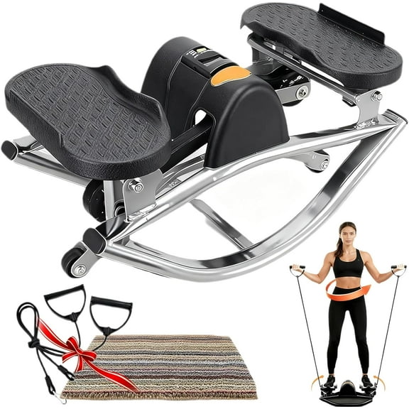 Rock Stepper Side to Side, Steppers for Exercise at Home with Digital Display, Low-Impact Lateral Stepper with Resistance BandAnti-Slip Mat, Track Time, Reps, Calories for Legs, Glutes, Abs