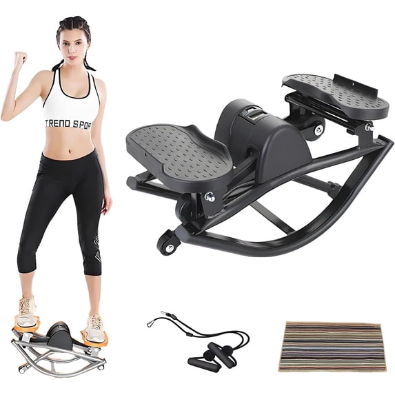 Rock Stepper Step Side-to-Side Lateral Rocking Fitness Stepper with Digital Monitor/Resistance Bands Machine for Home Workout(Black)
