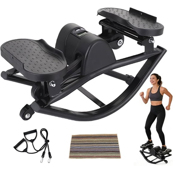 Rock Stepper with Resistance Bands - Ultra-Quiet Hydraulic Lateral Stepper, Fully Assembled Side to Side Step Rocker for Home Office, 250LBS Capacity