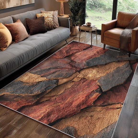 Rock Stone Marble Area Rug, Industrial Design Carpet, Washable Non Slip Soft Low Pile, Living Room Bedroom Kitchen Office Mat 5x8ft