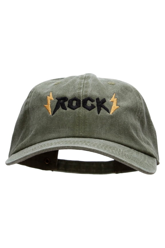 Rock Symbol Embroidered Washed Cotton Brass Buckle Cap - Olive OSFM