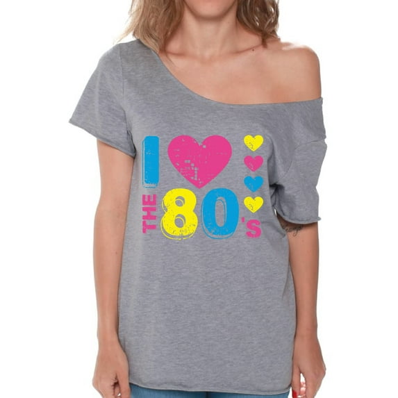 Rock T-Shirt 80s Party Girl Shirt Love the 80s Off Shoulder Shirt - Vintage Print Off the Shoulder S M L XL 2XL 3XL - Retro Costume 80s Graphic Tee