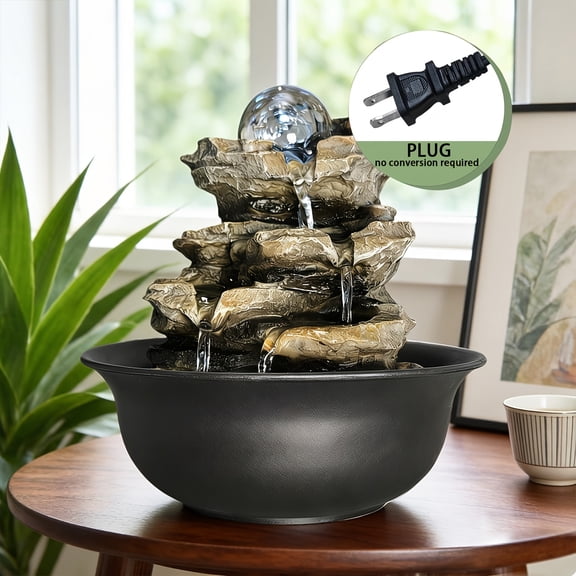 Rock Tabletop Indoor Fountain with LED Lights, Desktop Waterfall Humidifier for Home & Office, 8.3" High
