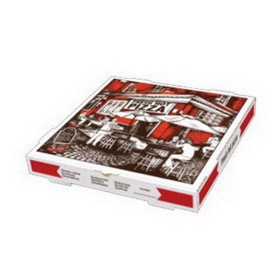 Rock Tenn Square Cafe Design B-Flute Corrugated Pizza Box White, 12" Length x 12" Width | 50/Bundle