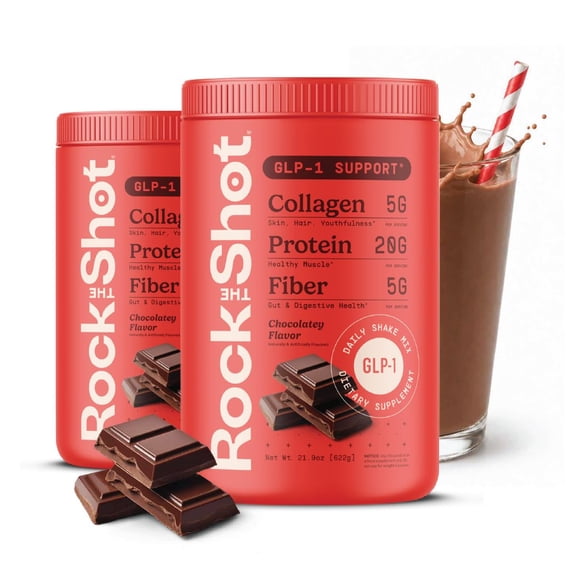 Rock The Shot GLP-1 Nutritional Support Protein Shake MIx with Fiber and Collagen, Chocolate Flavor, 2-Pack