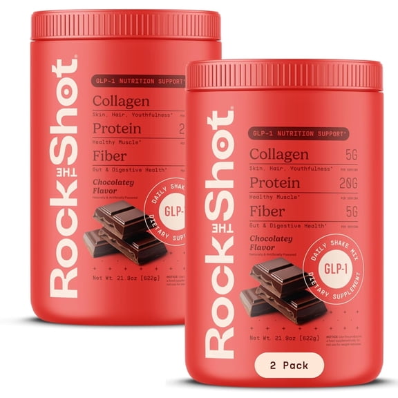 Rock The Shot GLP-1 Nutritional Support Protein Shake MIx with Fiber and Collagen, Chocolate Flavor, 2-Pack