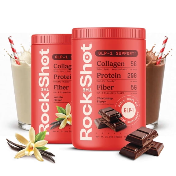 Rock The Shot GLP-1 Nutritional Support Protein Shake MIx with Fiber and Collagen, Vanilla and Chocolate Flavor, 2-Pack