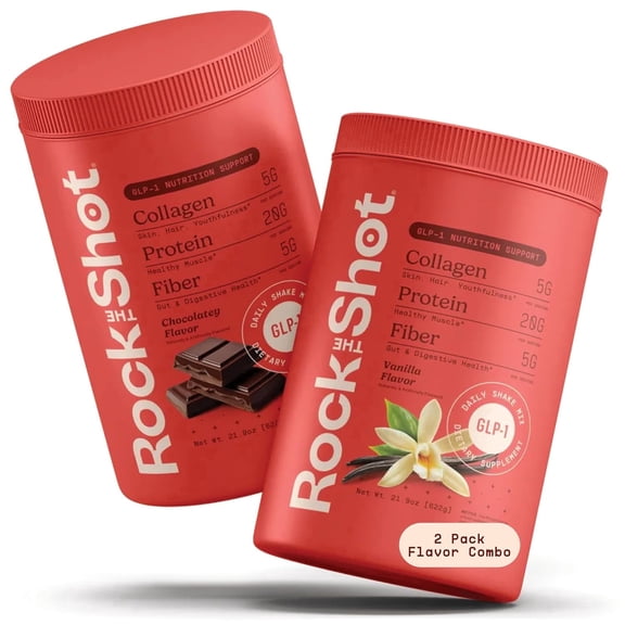 Rock The Shot GLP-1 Nutritional Support Protein Shake MIx with Fiber and Collagen, Vanilla and Chocolate Flavor, 2-Pack